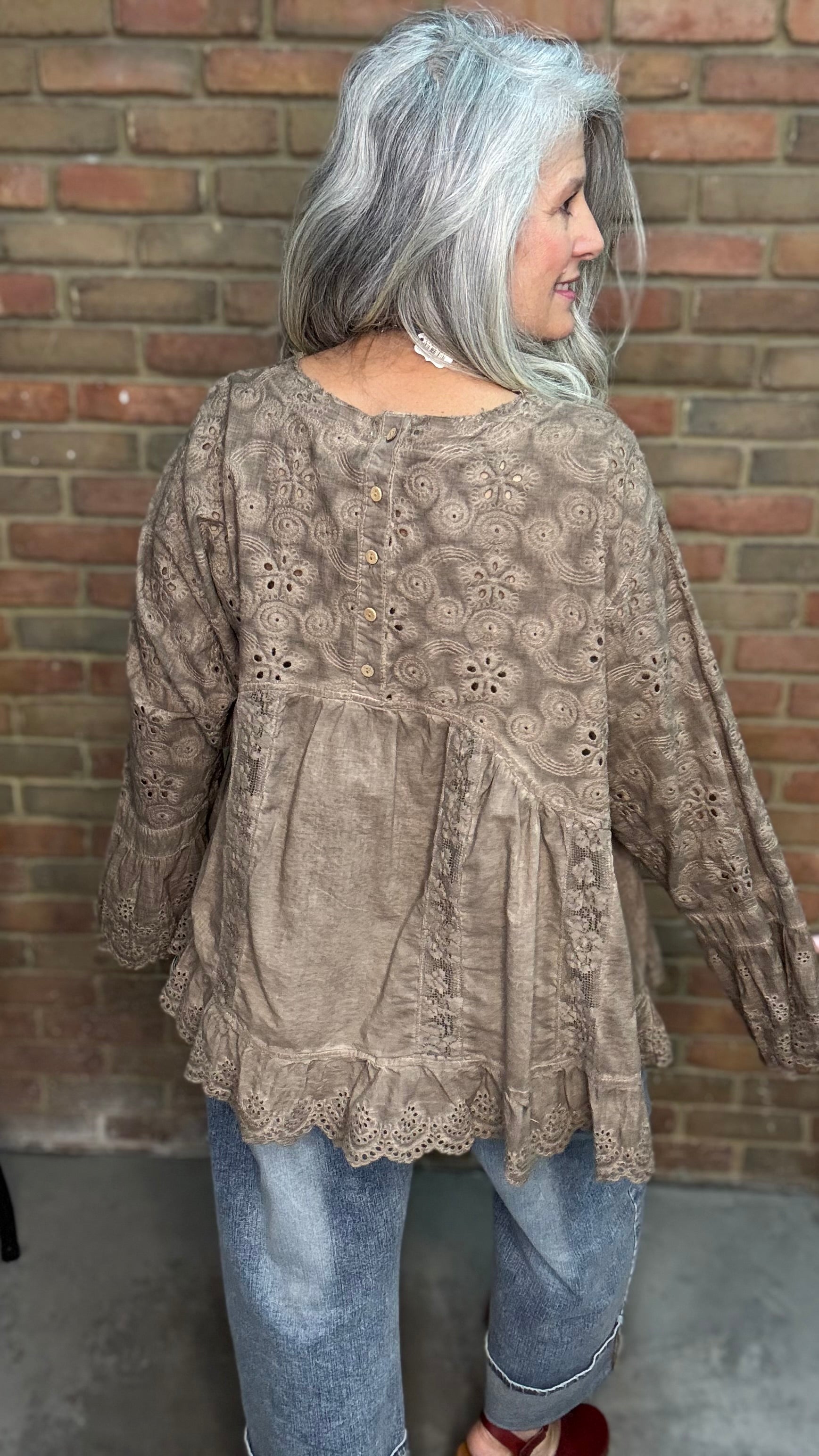 Eyelet Long Sleeve Lace Top