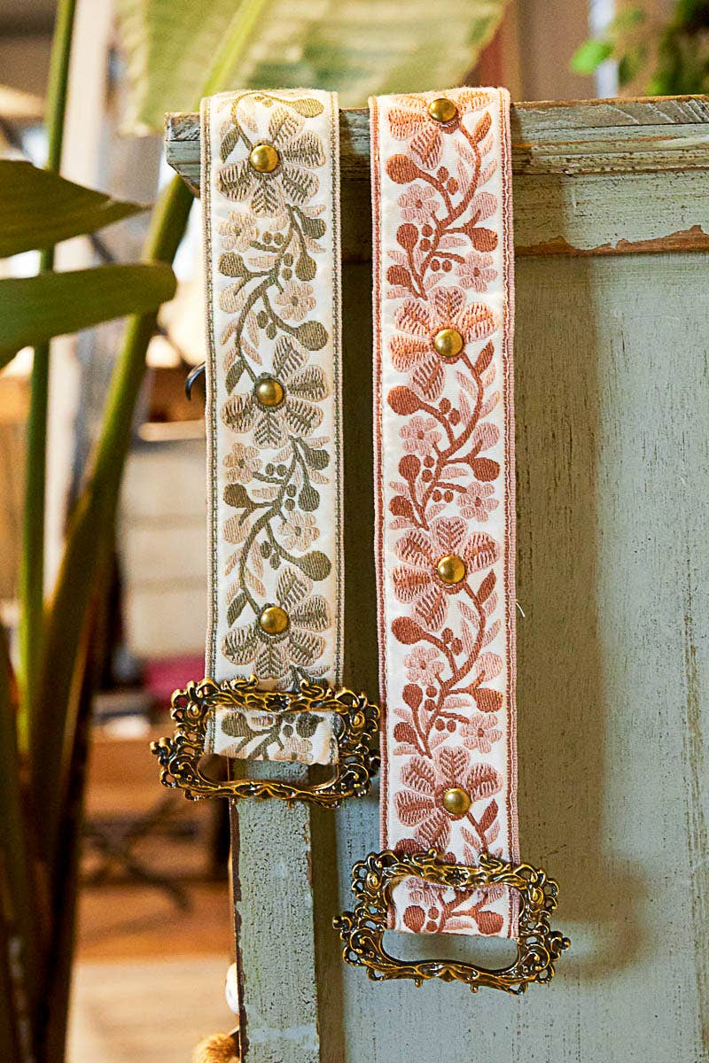 Floral pattern Ivory and Mauve Belt - Vintage Vault Boutique