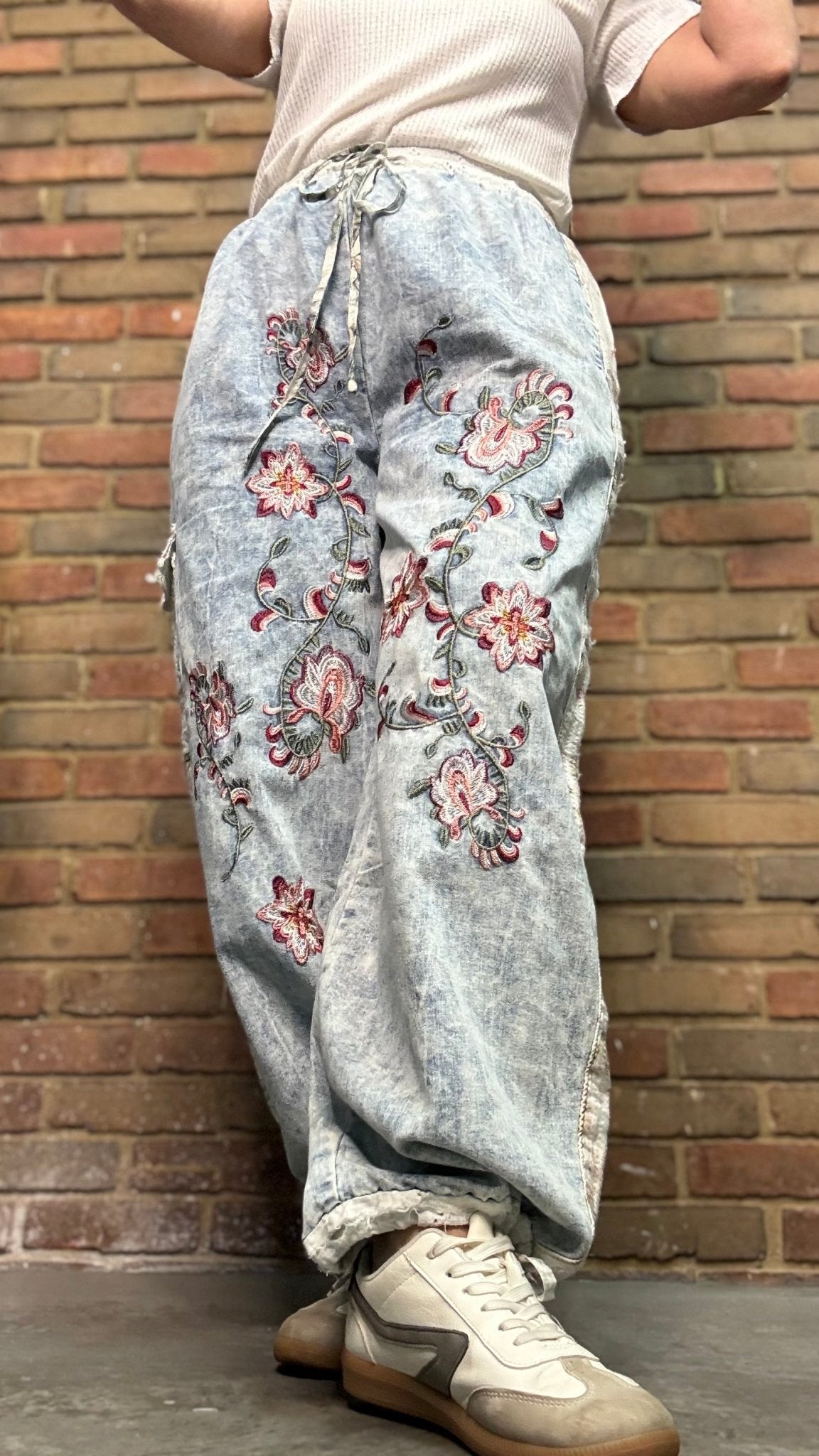 Embroidery Patch Denim Joggers - Vintage Vault Boutique