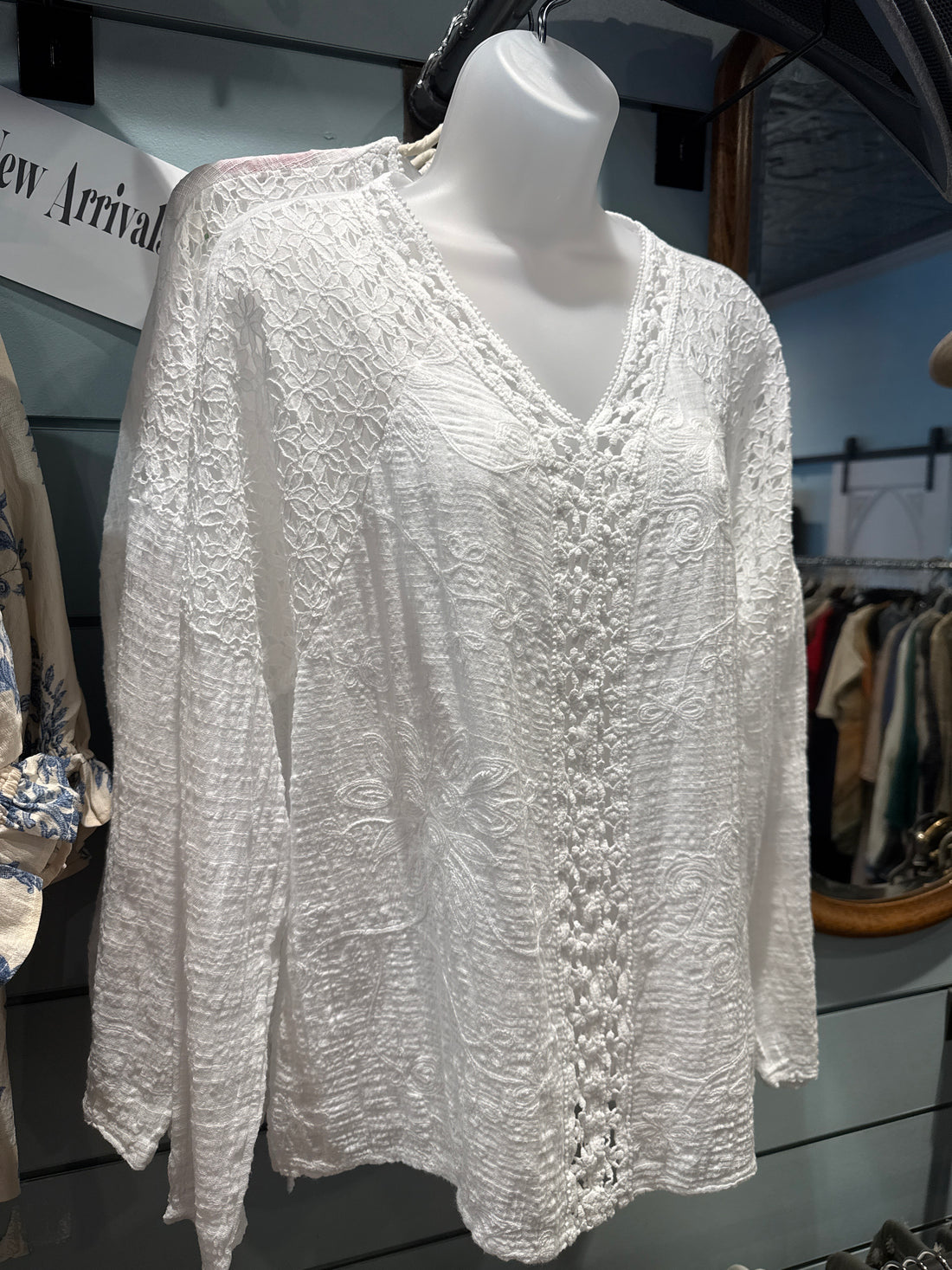 White V-Neck Embrd Top