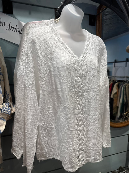 White V-Neck Embrd Top