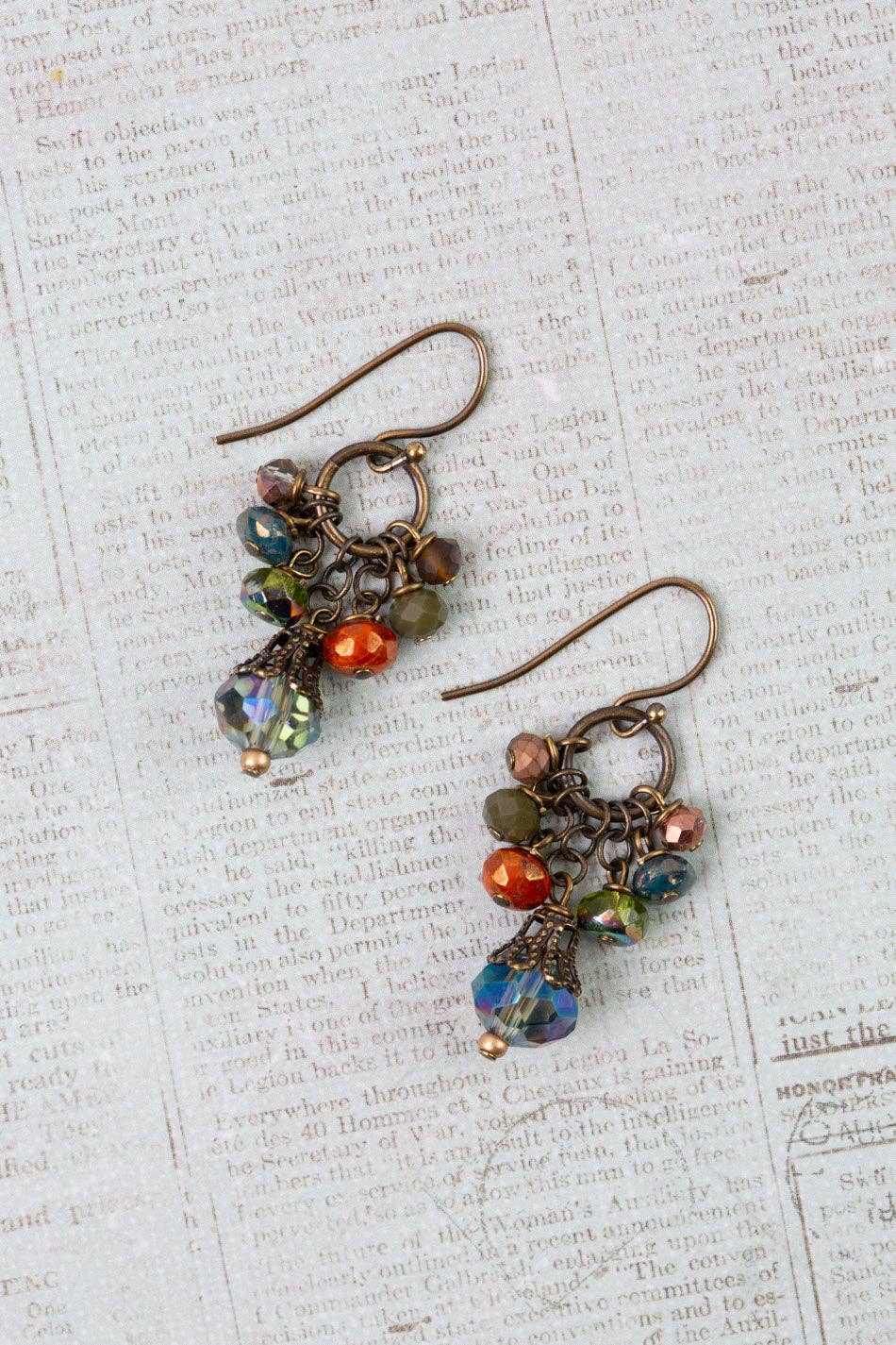 Crisp Autumn Czech Glass, Crystal Cluster Earrings