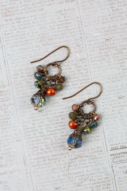 Crisp Autumn Czech Glass, Crystal Cluster Earrings