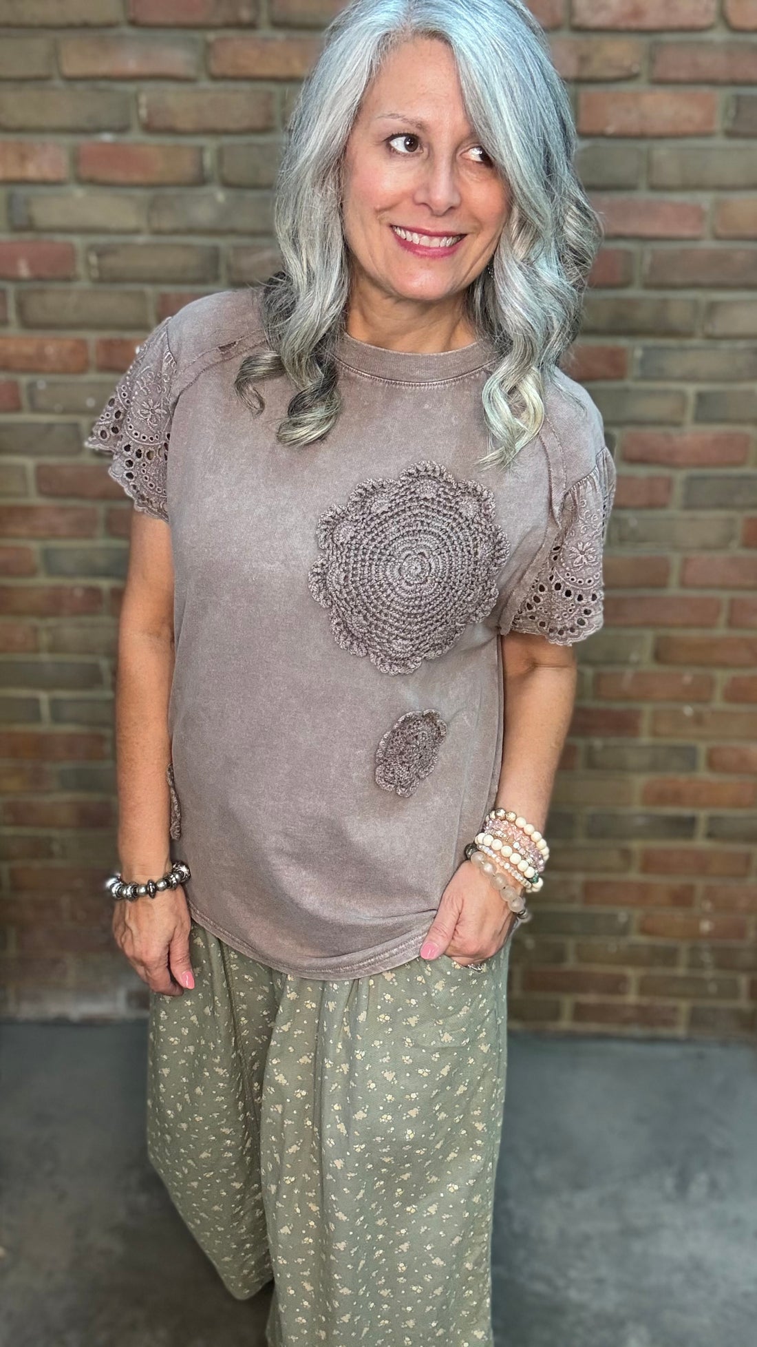 Mocha Crochet Patch Top