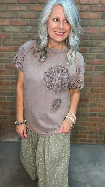 Mocha Crochet Patch Top