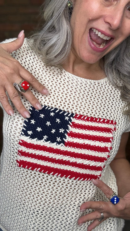 Loose Knit Flag Sweater - Vintage Vault Boutique