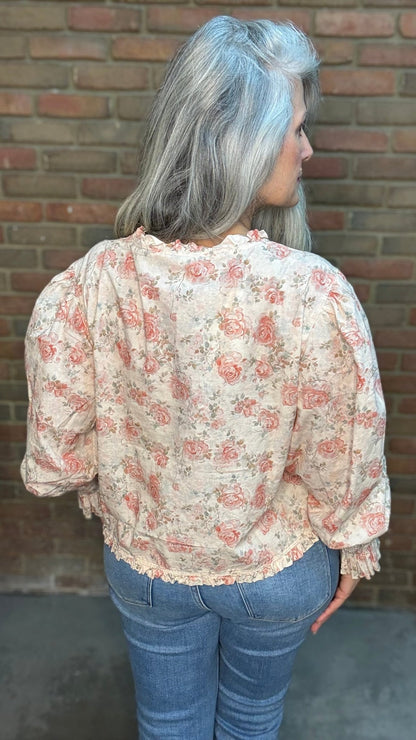 Flower Print Tie Front Top - Vintage Vault Boutique