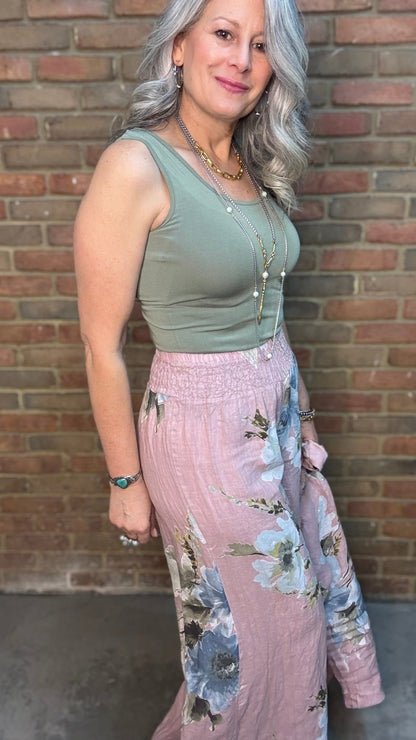 Smocked Print Pants - Vintage Vault Boutique