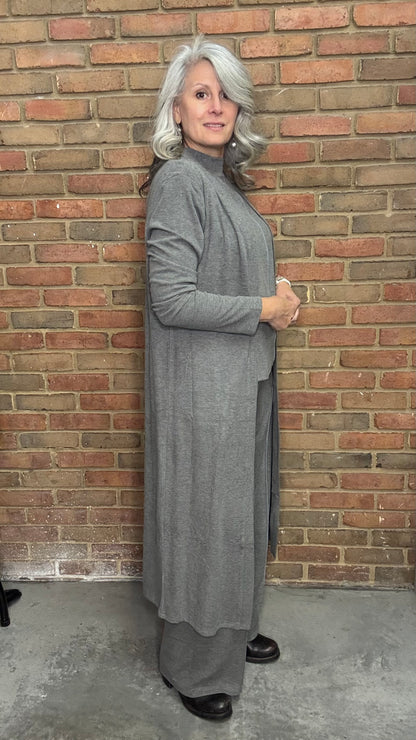 Grey Solid Detail Long Cardigan