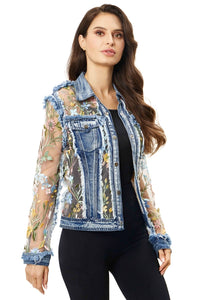 Denim Jacket with Multicolor Embroidery