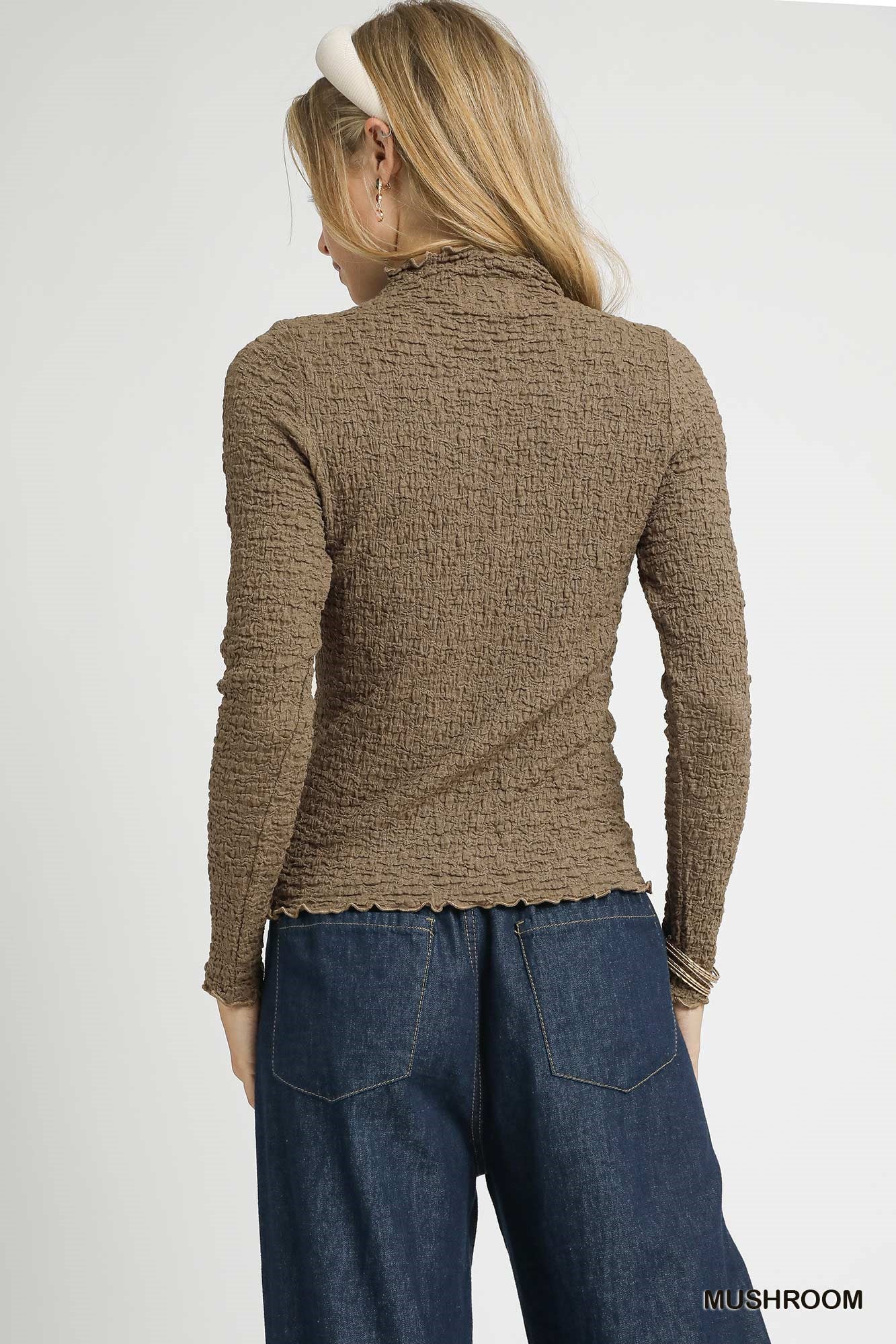 Crinkle Knit Long Sleeve Top
