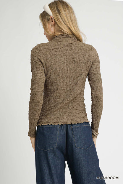 Crinkle Knit Long Sleeve Top
