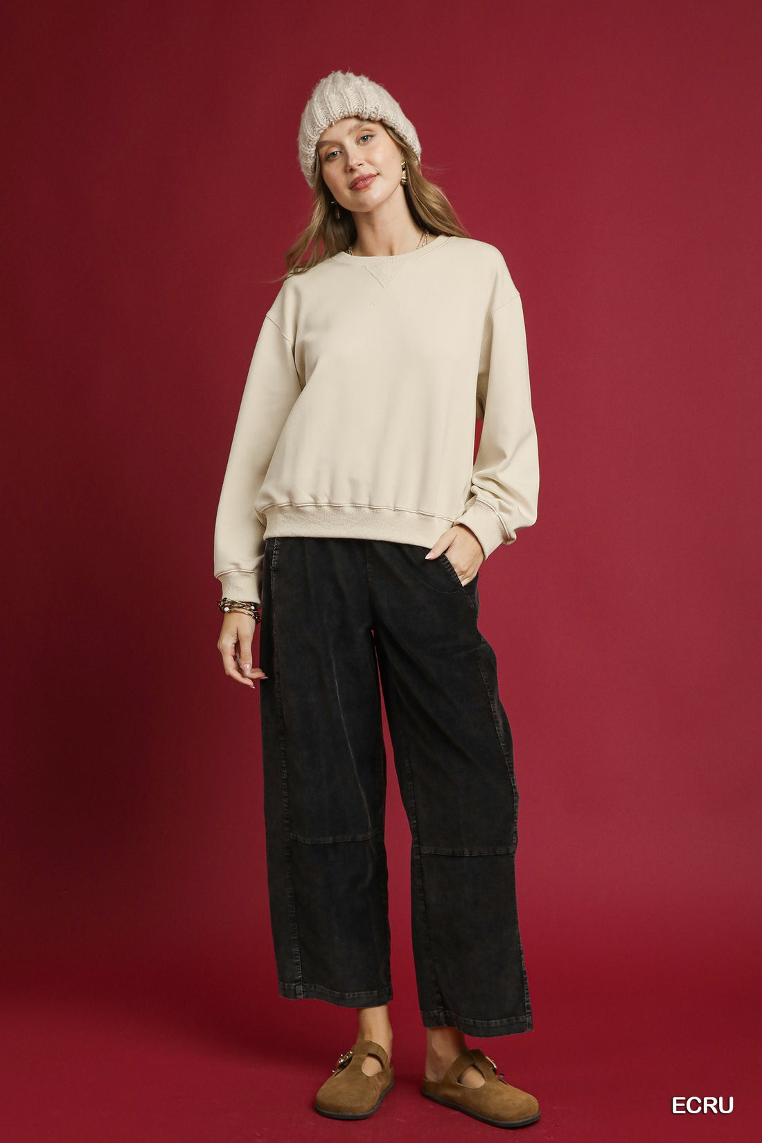 Ecru Long Sleeve Fleece Top