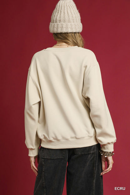 Ecru Long Sleeve Fleece Top
