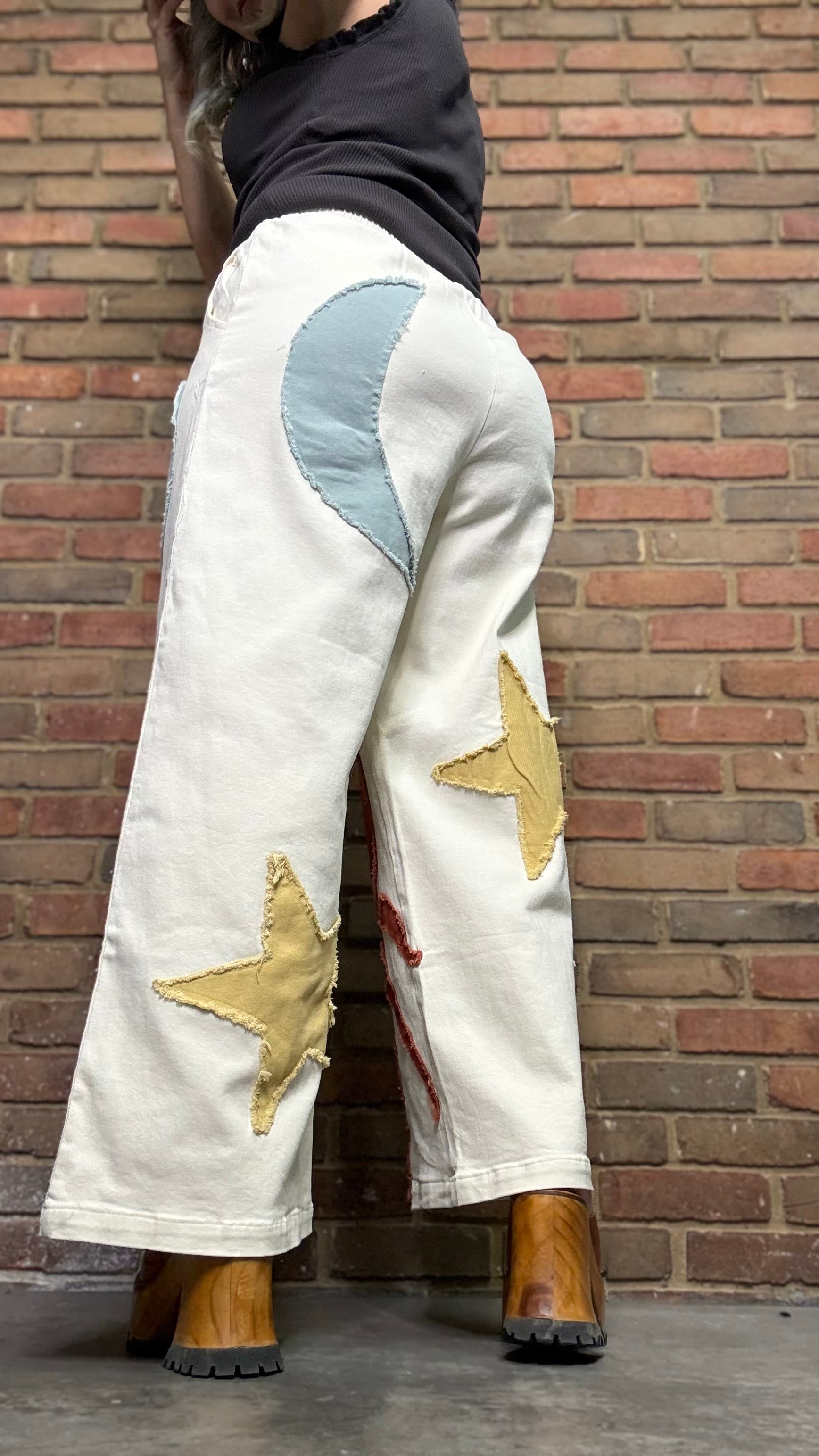 Sun Moon Star Patch Wide Pants