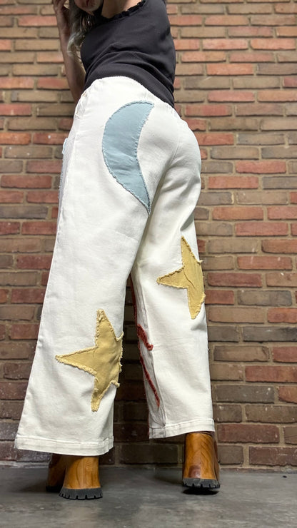 Sun Moon Star Patch Wide Pants