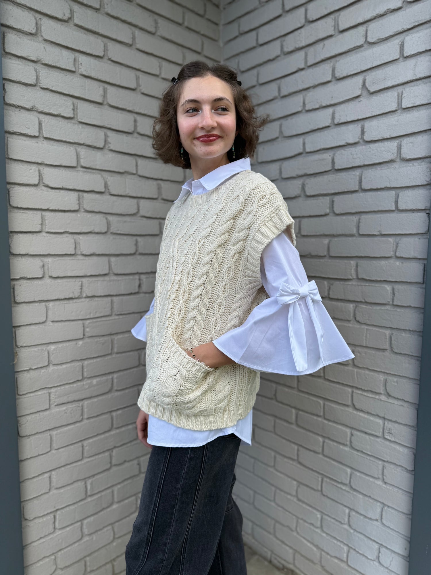 Cream Cable Knit Sweater Vest