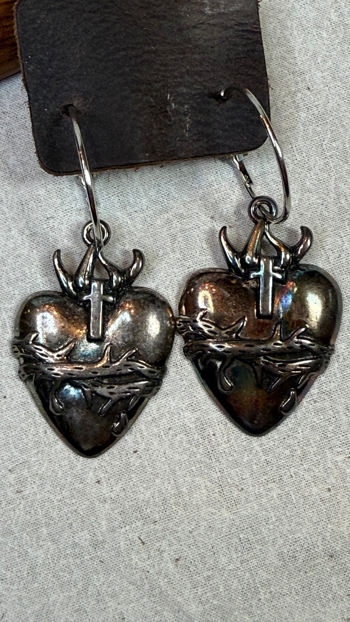 Tarnished Silver Flaming Heart Earrings - Vintage Vault Boutique