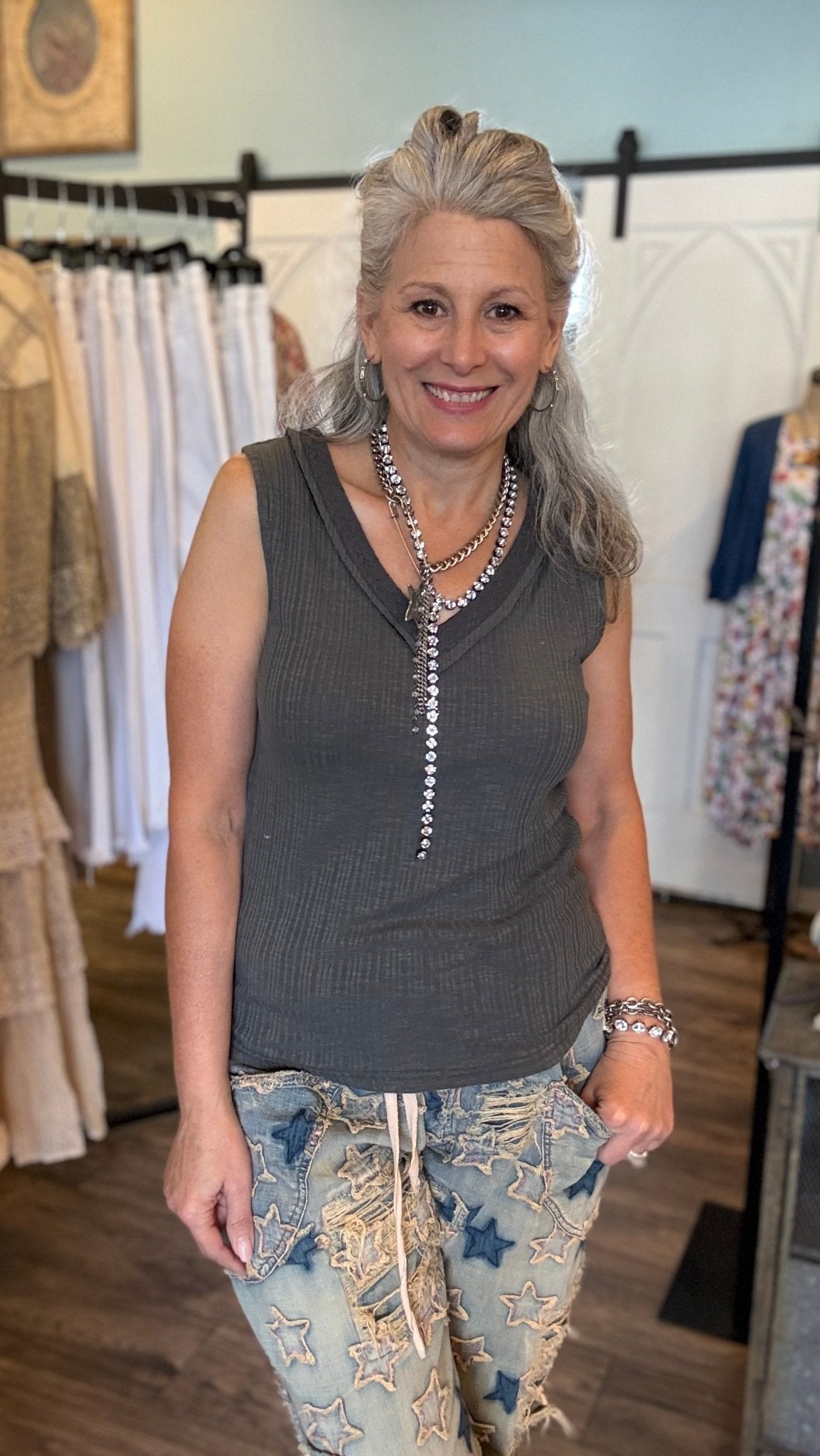 Charcoal Ribbed Sleeveless Top - Vintage Vault Boutique