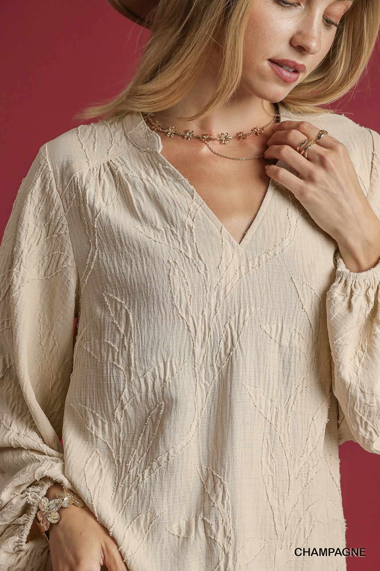 Champagne Jacquard V-Neck Top