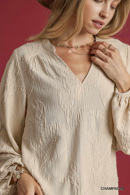 Champagne Jacquard V-Neck Top