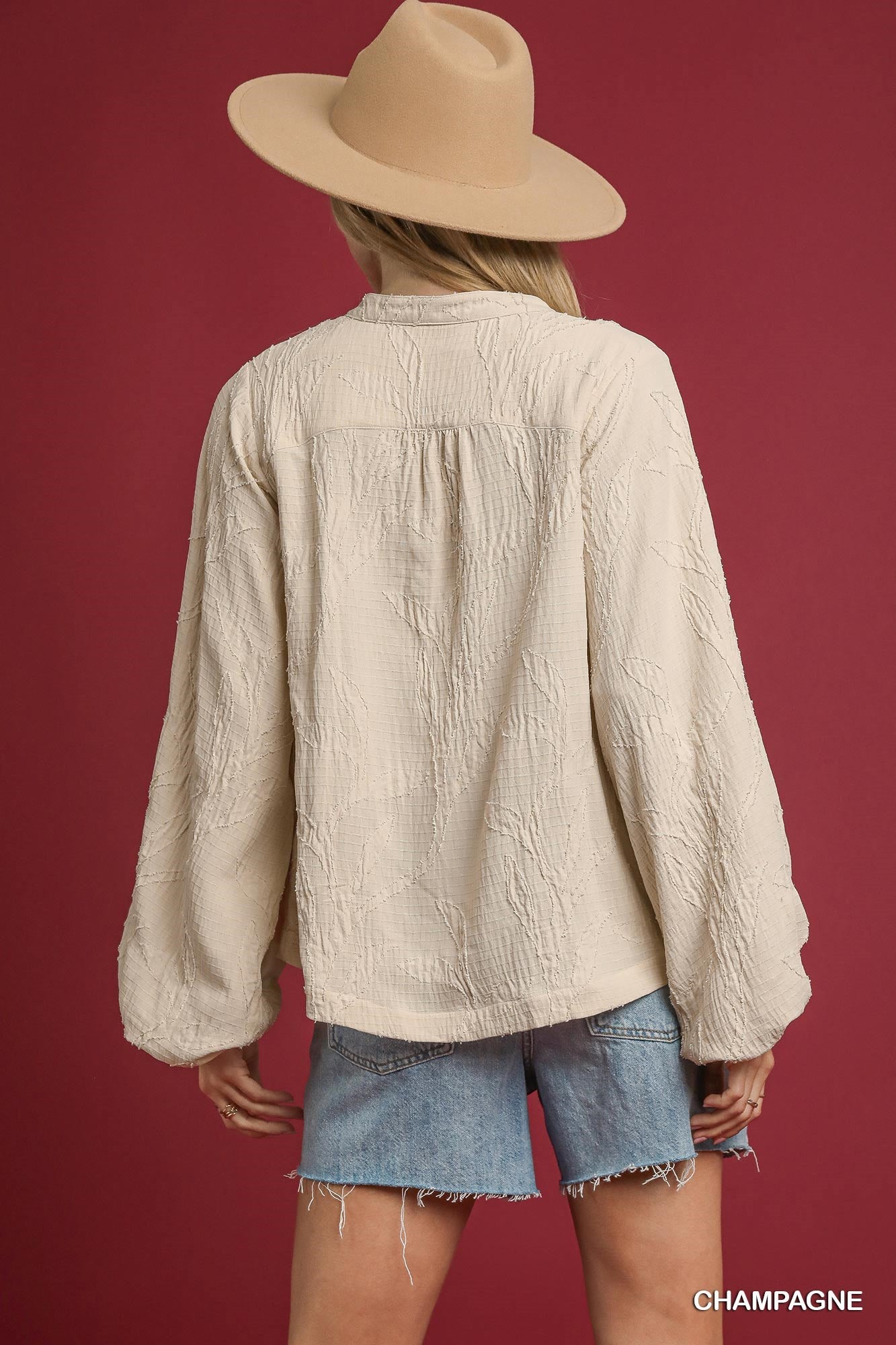 Champagne Jacquard V-Neck Top