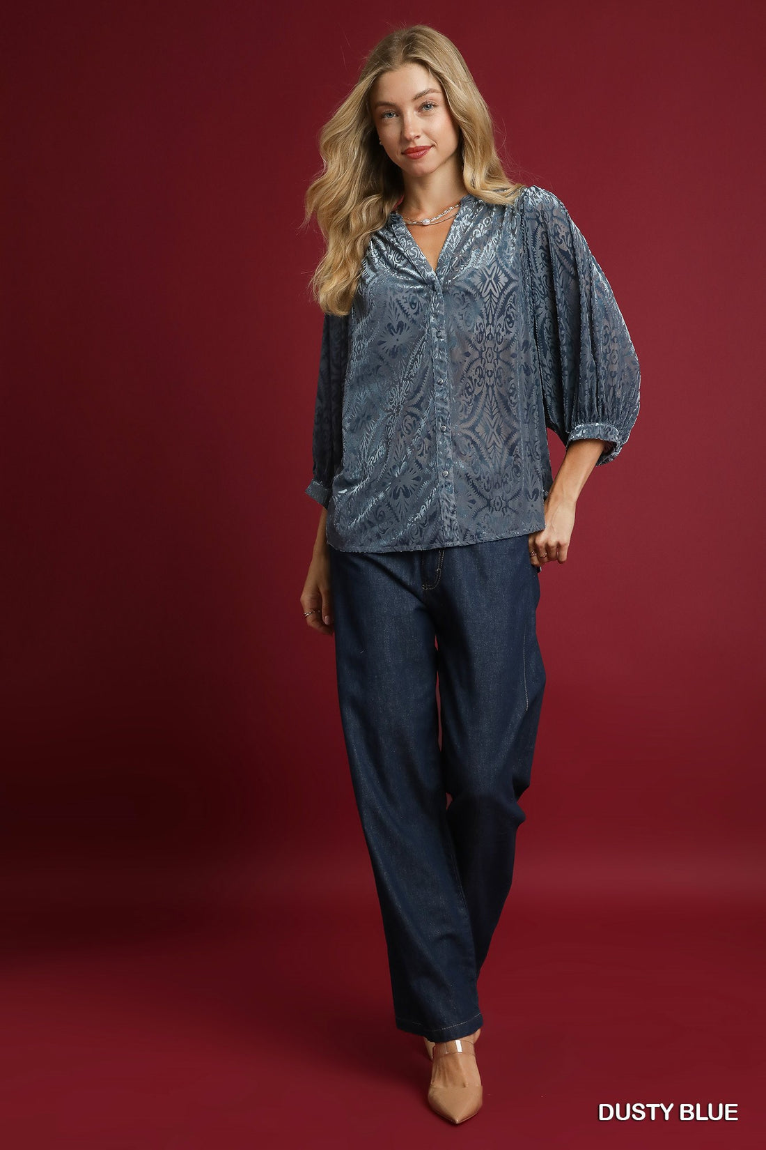 Dusty Blue Burnout Velvet Top