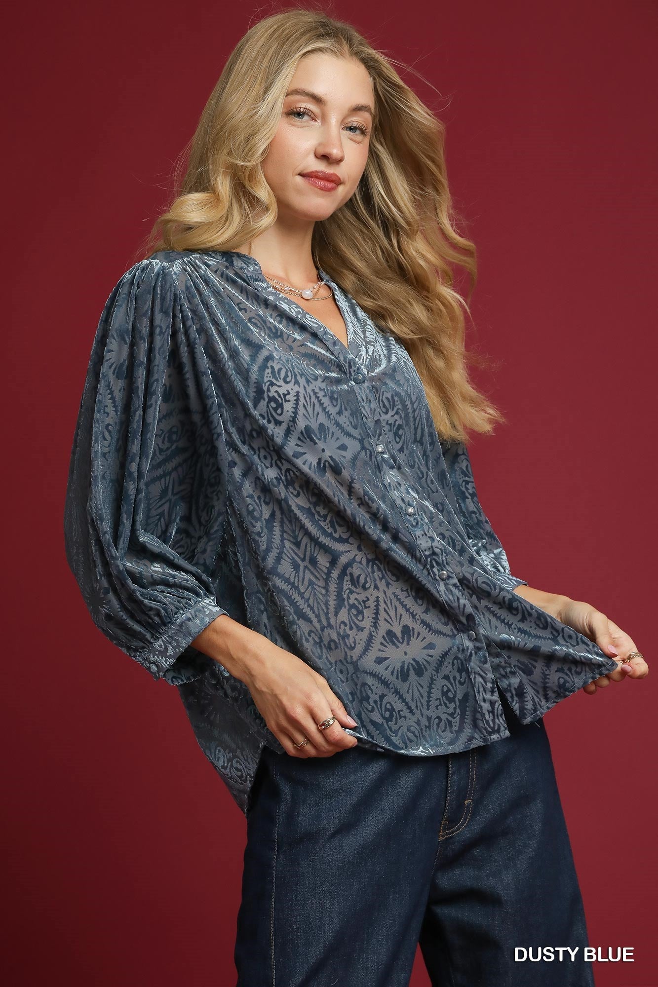 Dusty Blue Burnout Velvet Top