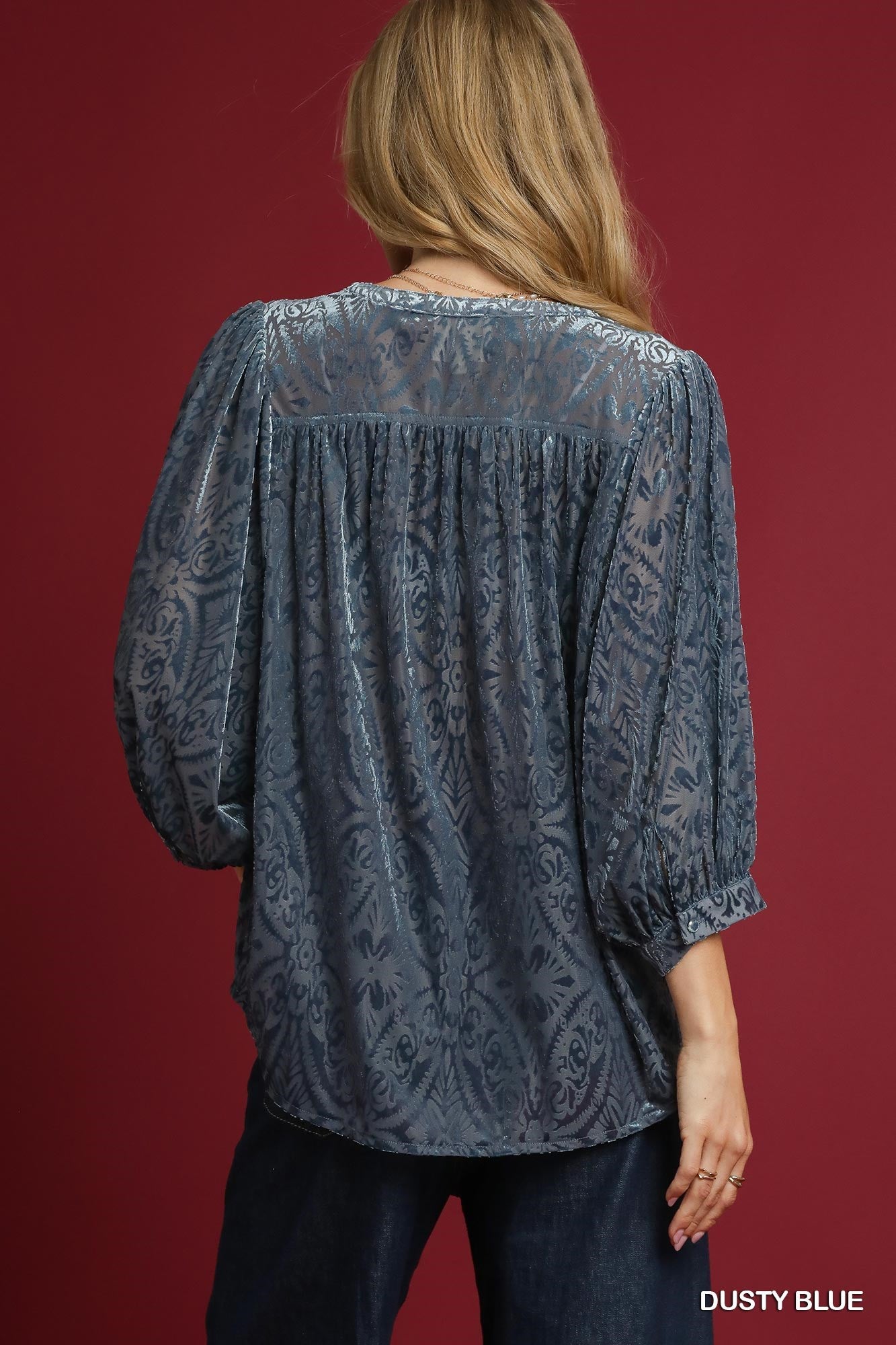 Dusty Blue Burnout Velvet Top