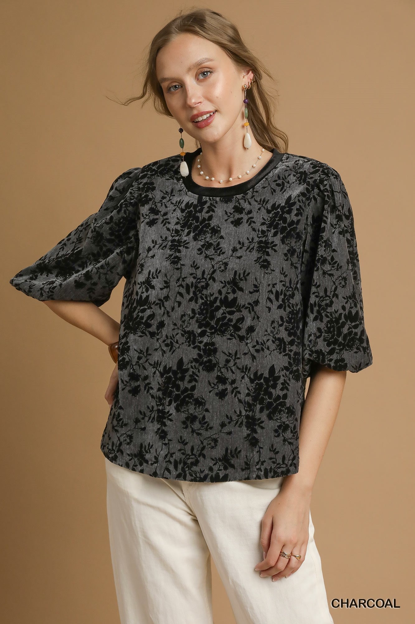 Charcoal Burnout Velvet Top