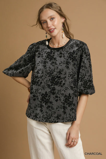 Charcoal Burnout Velvet Top