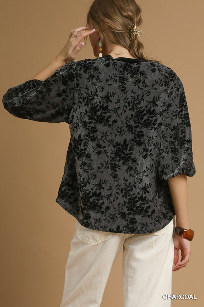 Charcoal Burnout Velvet Top