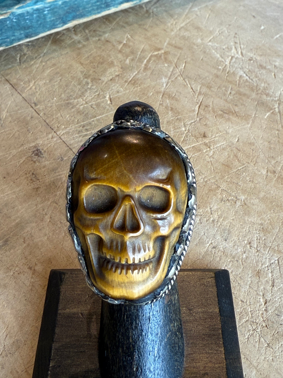 Tiger Eye Skull Ring