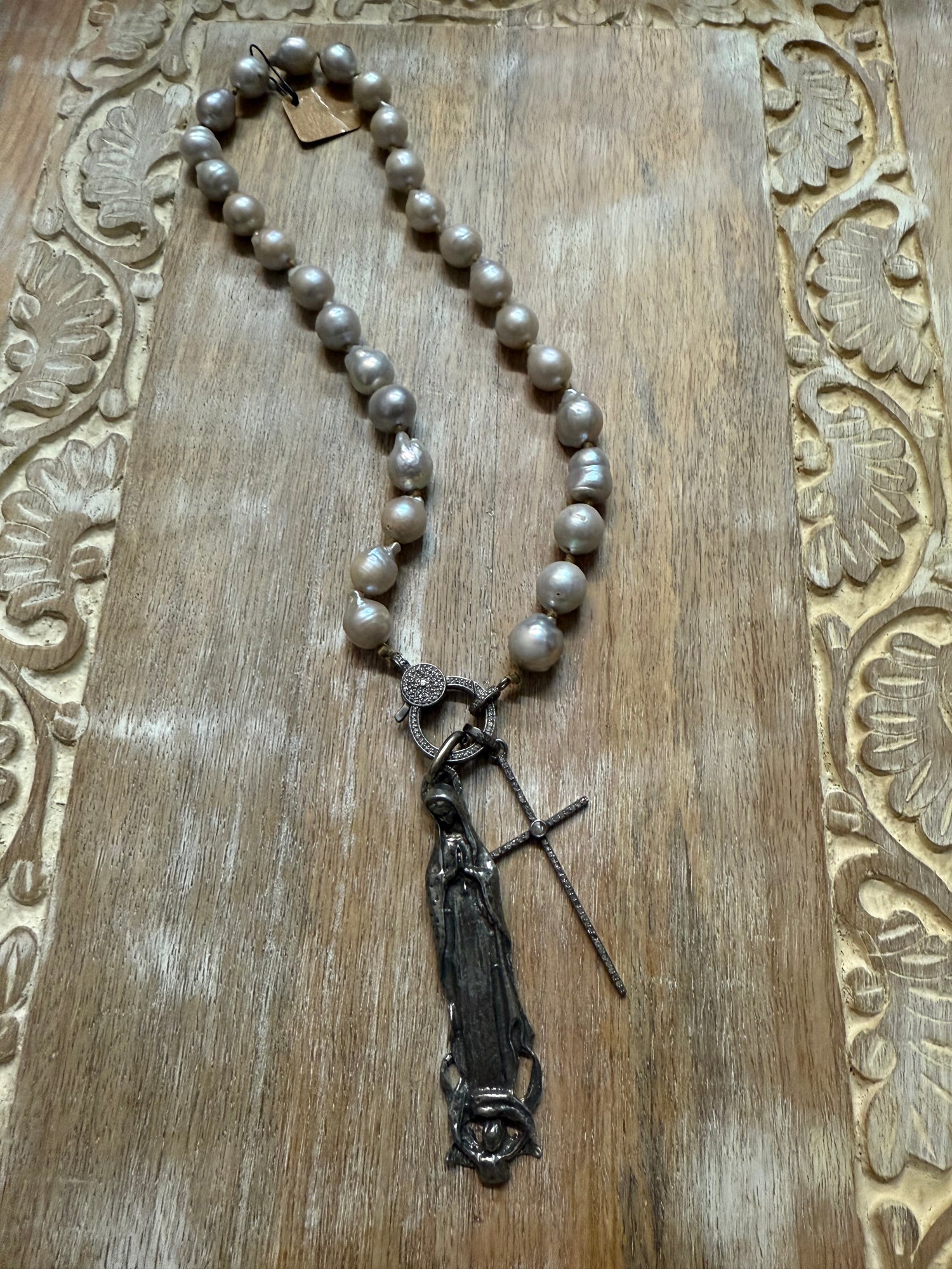 Diamond Cross and Lady Charm Holder Necklace