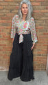 Black Tiered Side Boho Wide Leg Pant - Vintage Vault Boutique