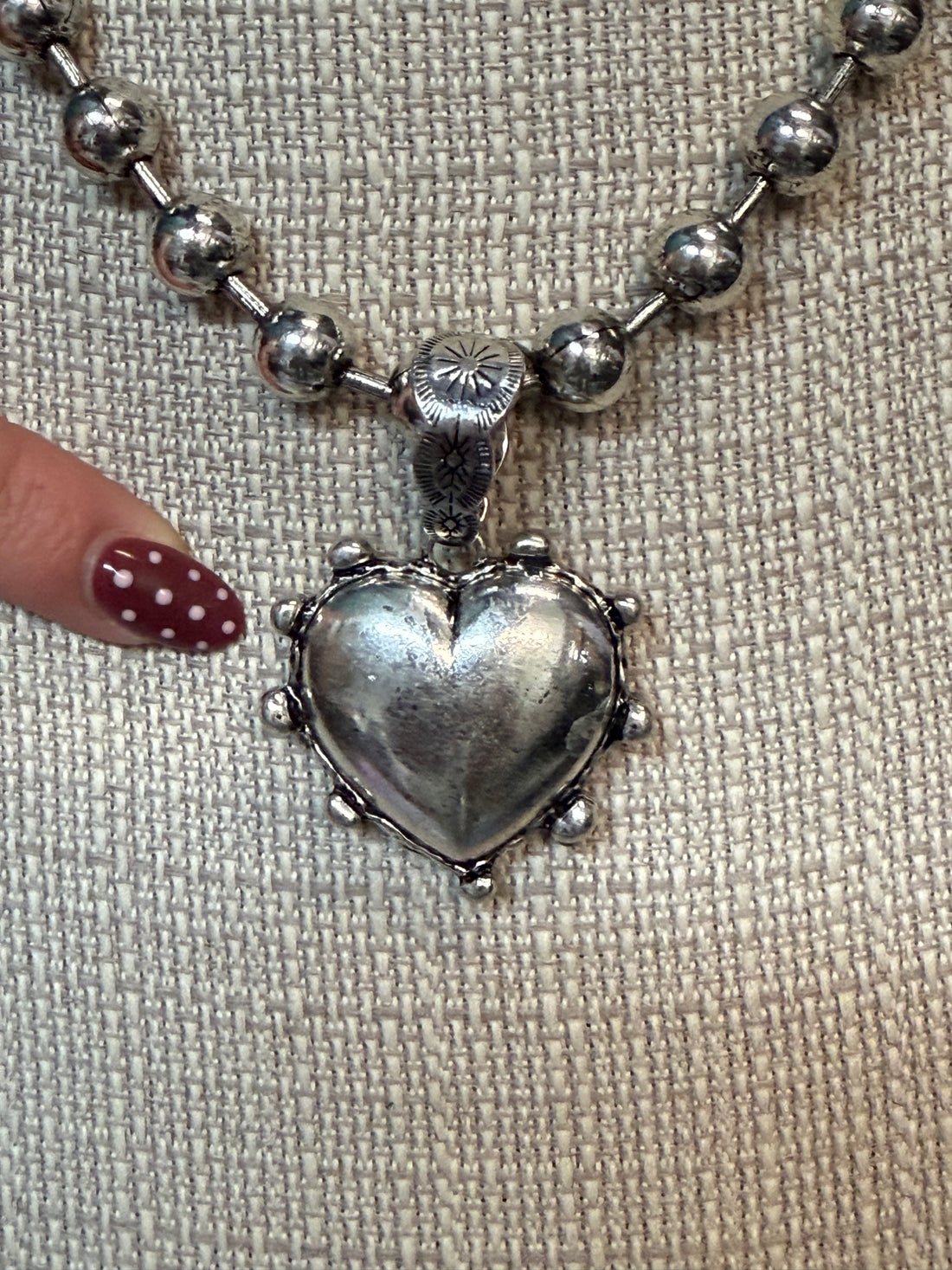 Silver Puff Heart on Large Ball Chain