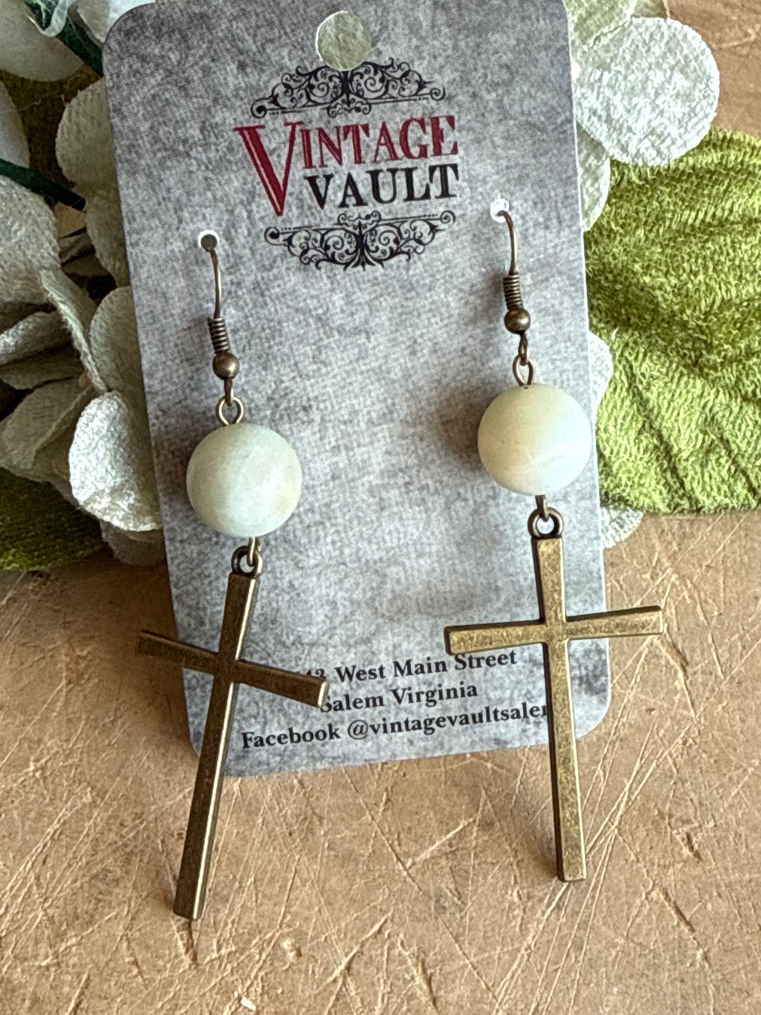 Amazonite &amp; Cross Earring