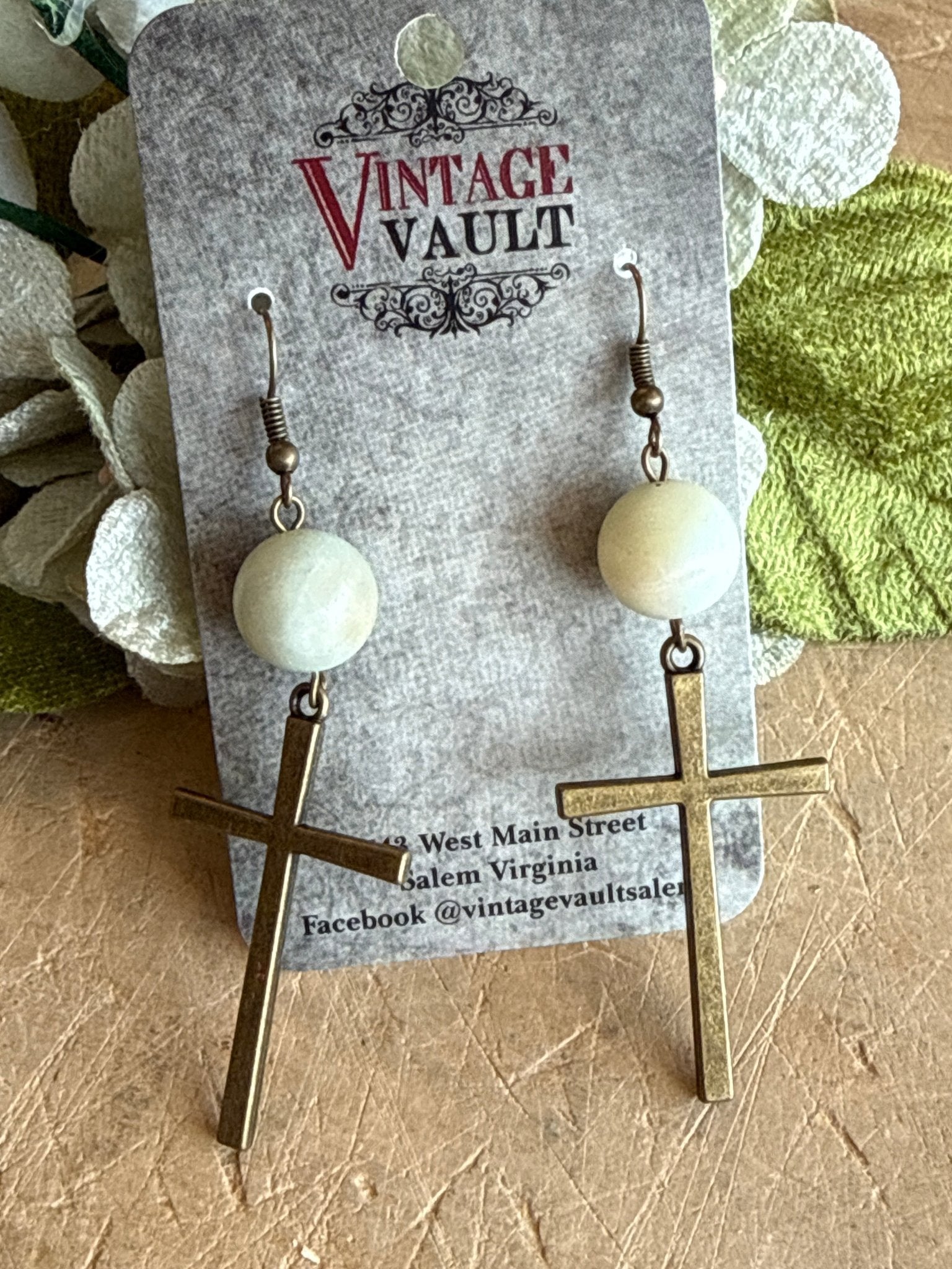 Amazonite &amp; Cross Earring - Vintage Vault Boutique