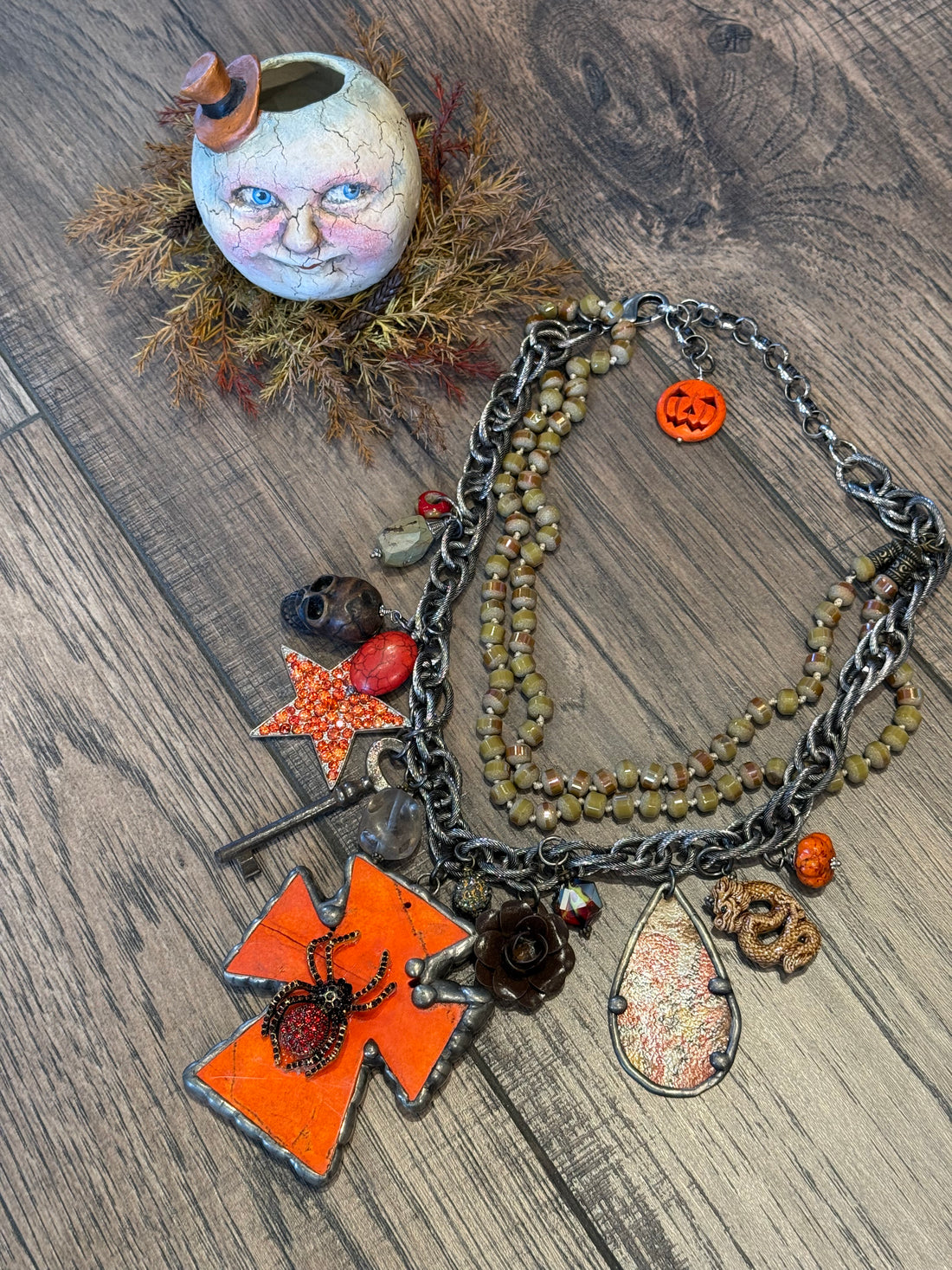 Orange Cross Cluster Necklace
