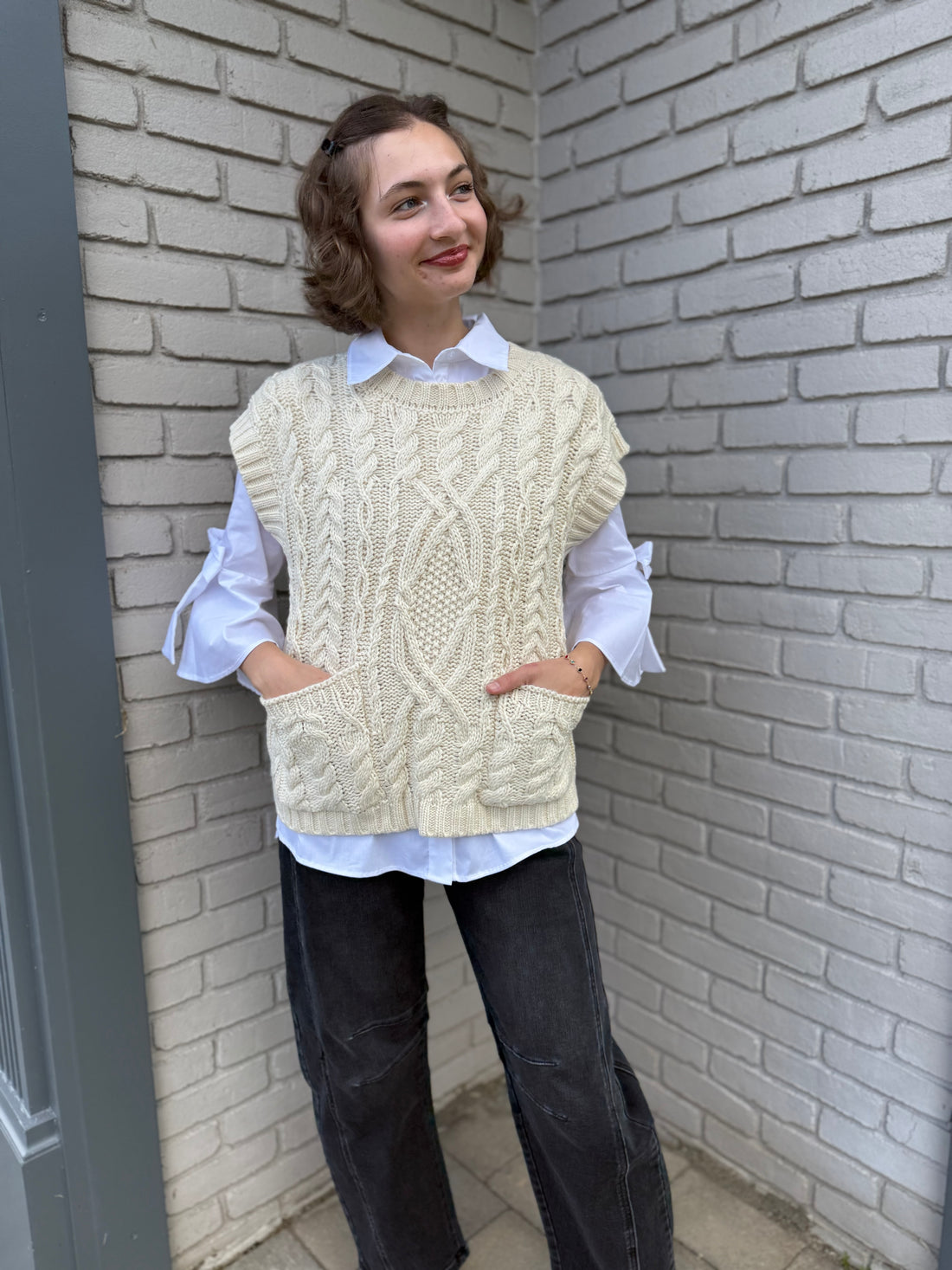 Cream Cable Knit Sweater Vest