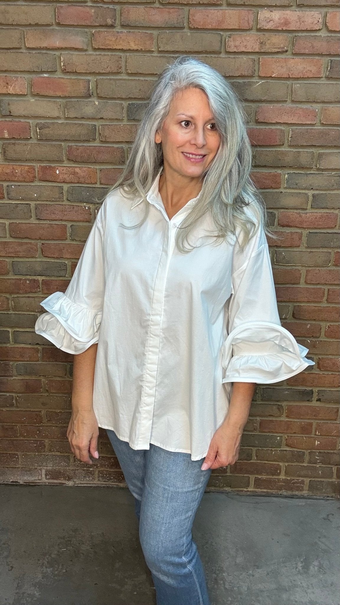 Double Ruffle Sleeve White Shirt - Vintage Vault Boutique