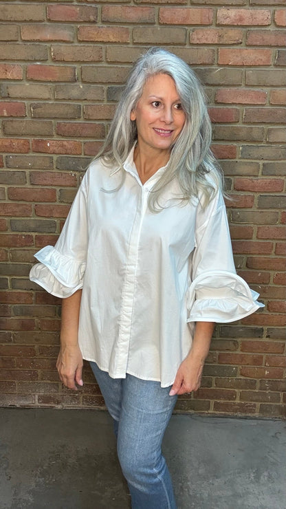 Double Ruffle Sleeve White Shirt - Vintage Vault Boutique
