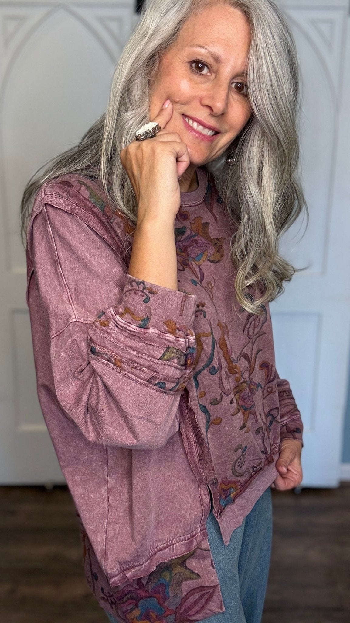 Purple Printed Lightweight Sweatshirt - Vintage Vault Boutique
