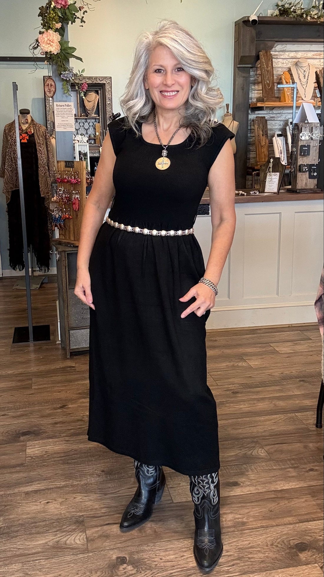 Cap Sleeve Belted Midi Sweater Dress