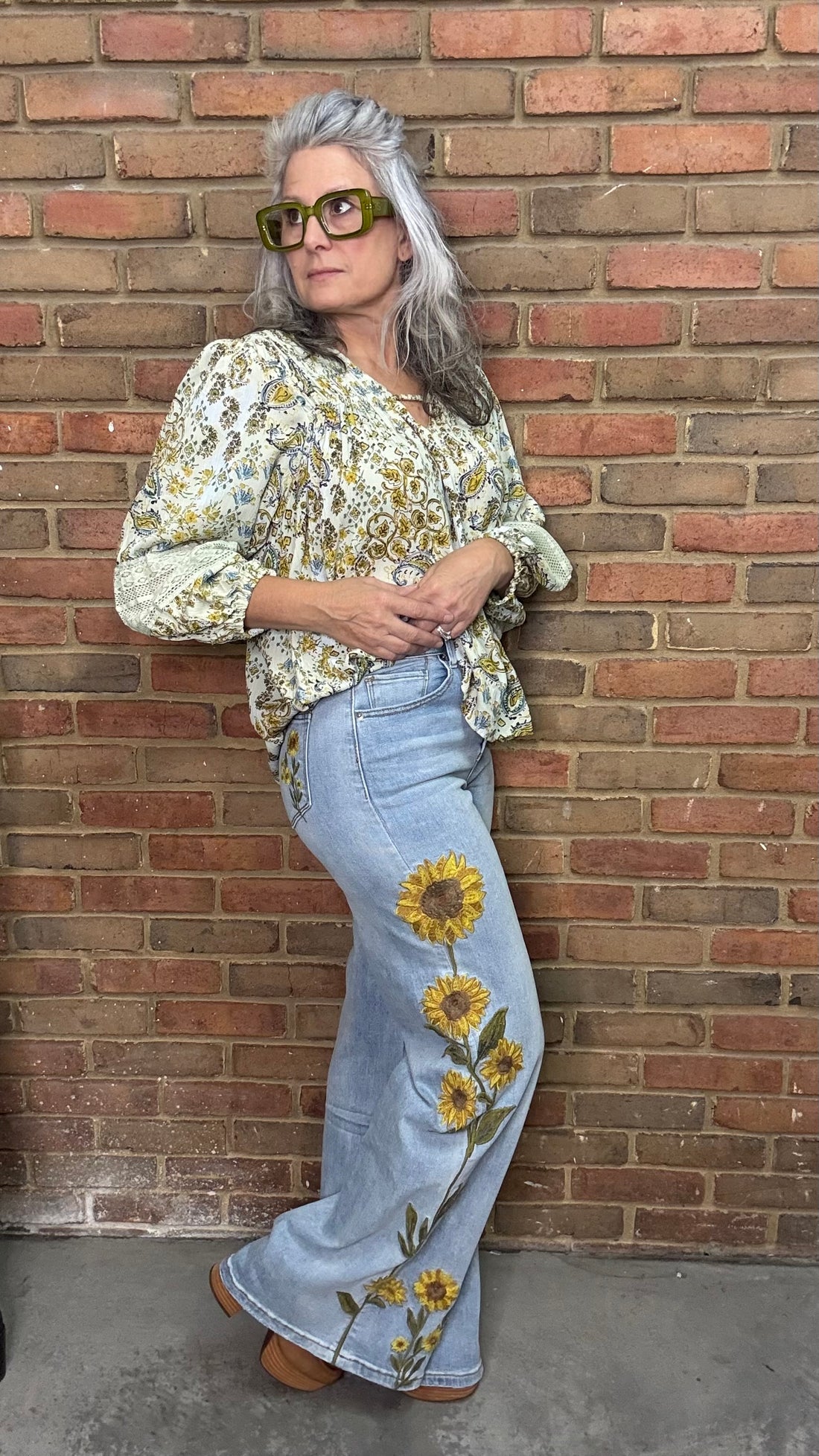 Sunflower Embroidery Denim Jeans