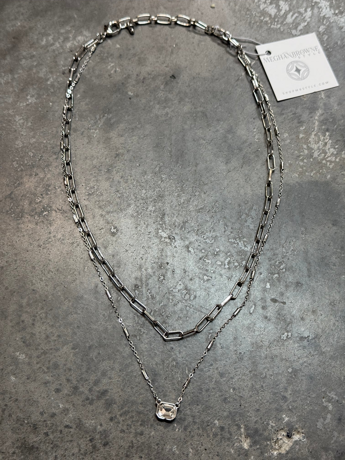 Two Strand Silver and Crystal Necklace