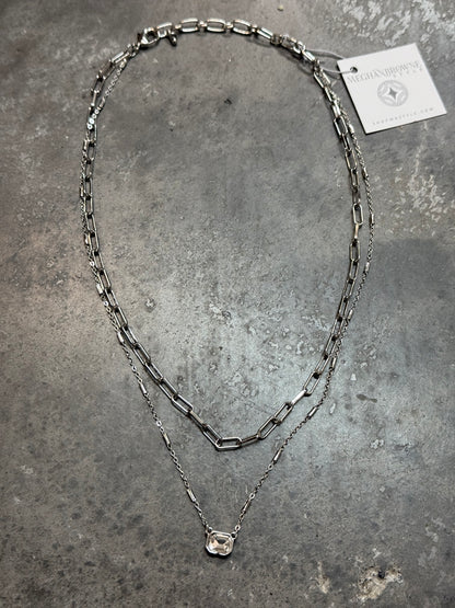 Two Strand Silver and Crystal Necklace