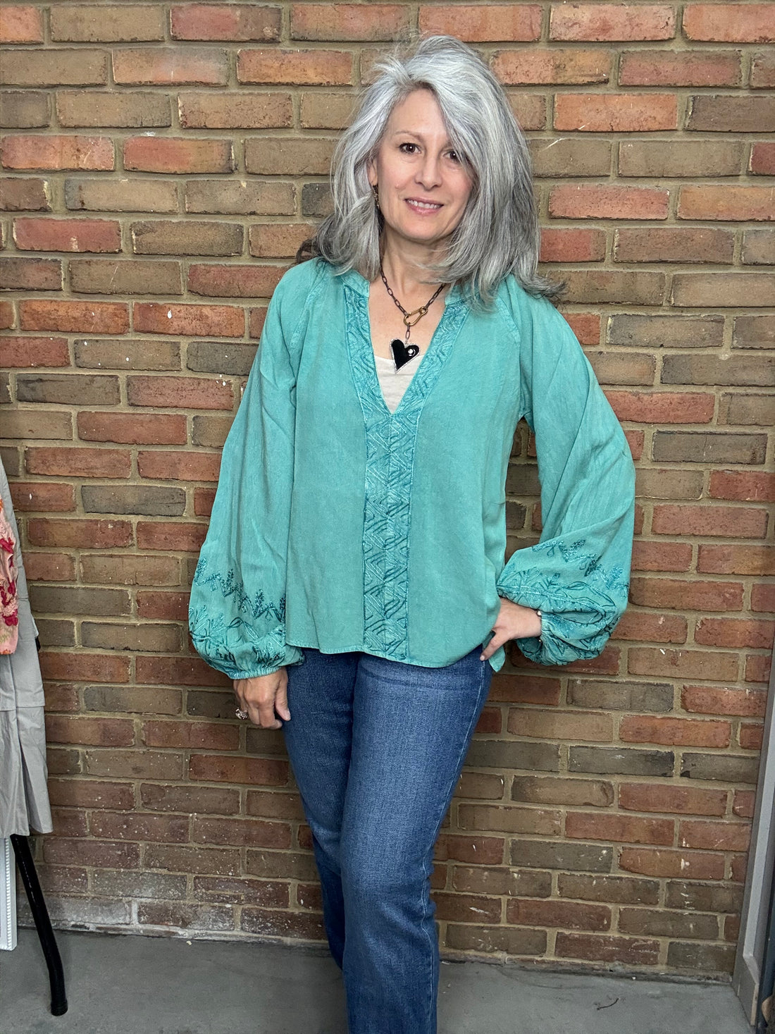 Split Neck Long Sleeve Top