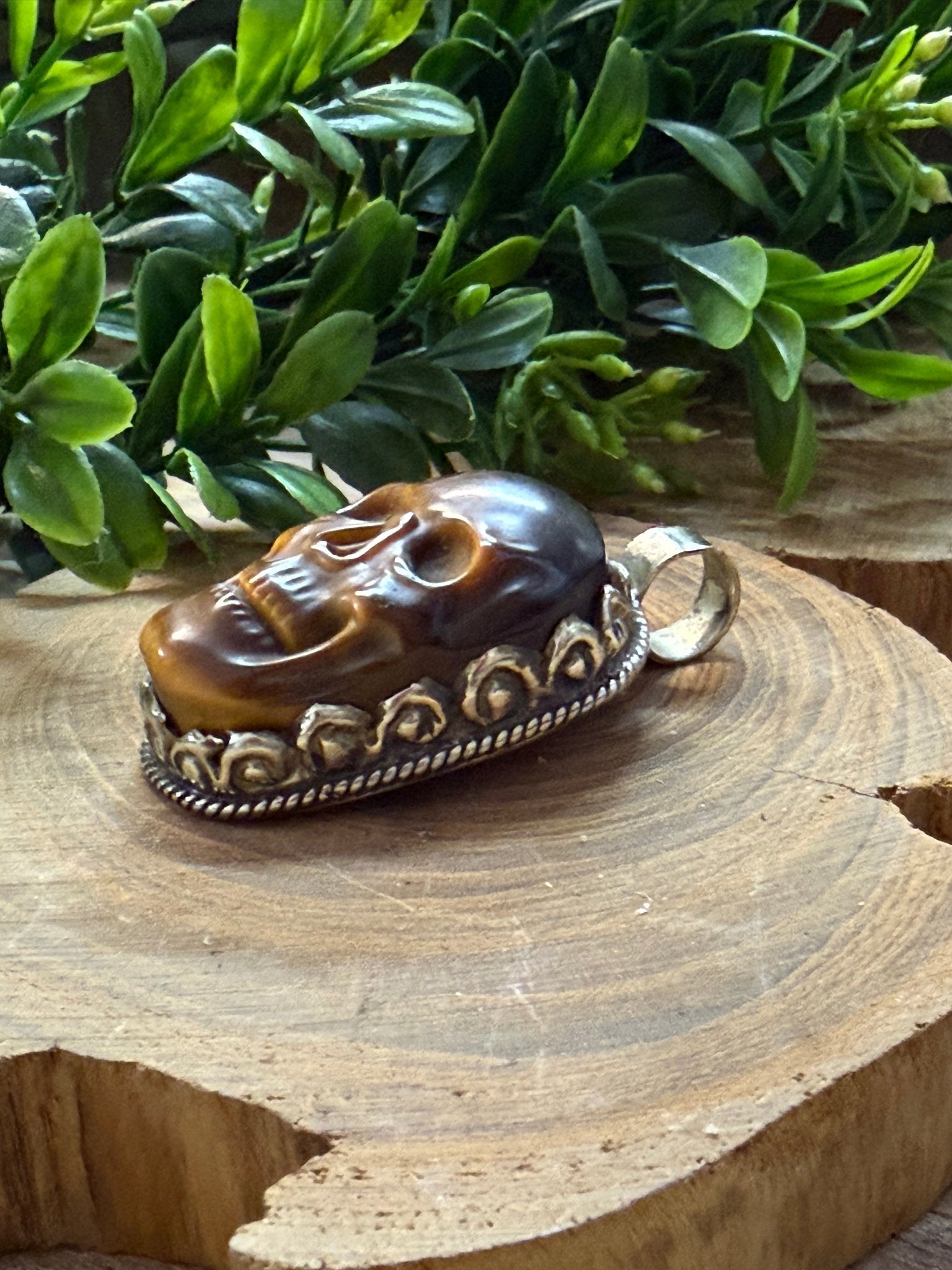 Tiger Eye Skull Tibetan Pendant - Vintage Vault Boutique