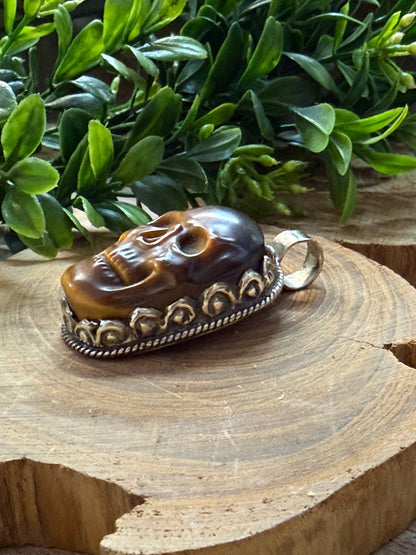 Tiger Eye Skull Tibetan Pendant - Vintage Vault Boutique